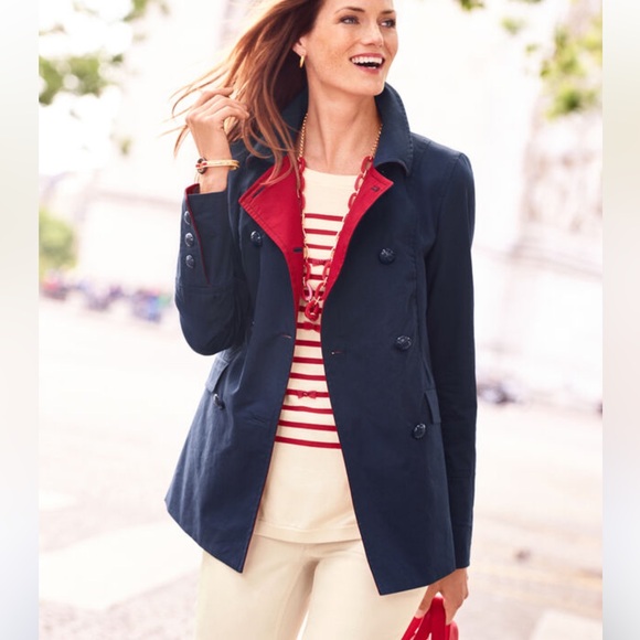 Talbots Navy and Red Trench Coat - Picture 1 of 6